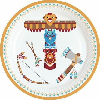 Indianer Tipi & Tomahawk - Pappteller, 8 Stück  18 cm