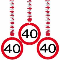 40. Geburtstag Hängedeko Verkehrsschild - 3 Stück