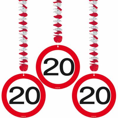 20. Geburtstag Hängedeko Verkehrsschild - 3 Stück