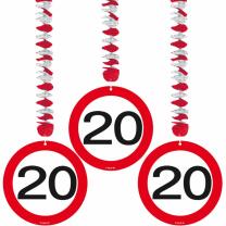 20. Geburtstag Hängedeko Verkehrsschild - 3 Stück