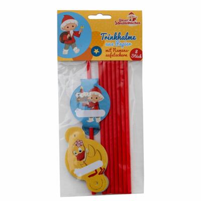 Sandmännchen - Sandmann - Papiertrinkhalme mit Aufsteckern, 8 Stück