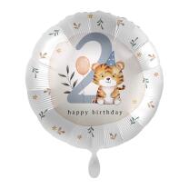 Folienballon Zahl 2 - Happy Birthday - Tiger,  43 cm