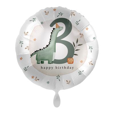 Folienballon Zahl 3 - Happy Birthday - Dino,  43 cm