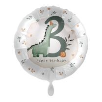 Folienballon Zahl 3 - Happy Birthday - Dino,  43 cm