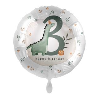 Folienballon Zahl 3 - Happy Birthday - Dino,  43 cm