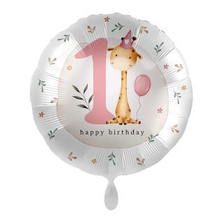 Folienballon Zahl 1 - Happy Birthday - Giraffe,  43 cm