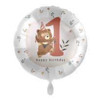 Folienballon Zahl 1 - Happy Birthday - Teddy,  43 cm