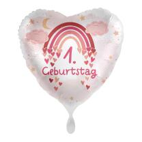 Folienballon Herz 1. Geburtstag - Regenbogen - pink,  43 cm