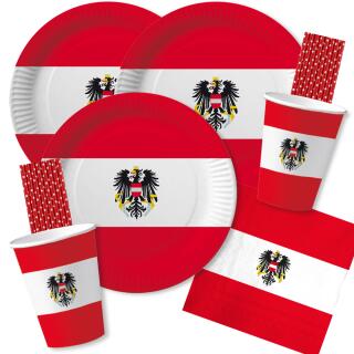 84-teiliges Party-Set Österreich - Teller Becher Servietten Trinkhalme für 20 Personen