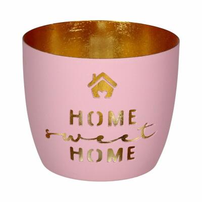 Windlicht Motiv Home Sweet Home rosa/gold