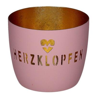 Windlicht Motiv Herzklopfen rosa/gold