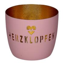 Windlicht Motiv Herzklopfen rosa/gold