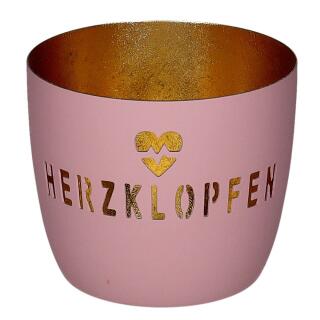 Windlicht Motiv Herzklopfen rosa/gold