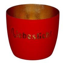 Windlicht Motiv Liebeslicht rot/gold