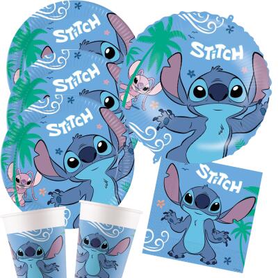 Stitch - 37-teiliges Party-Set - Teller, Becher, Servietten, Folienballon