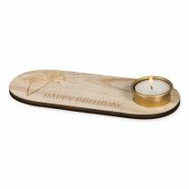 Holz-Kerzentablett Happy Birthday mit Teelichthalter