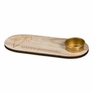 Holz-Kerzentablett Happy Birthday mit Teelichthalter
