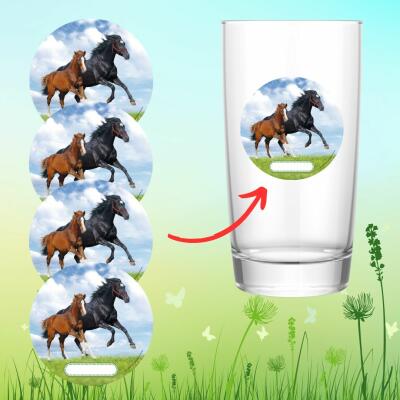 Pferd - Aufkleber mit Namensfeld für Trinkgläser