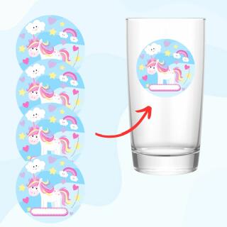 Einhorn - Aufkleber mit Namensfeld für Trinkgläser