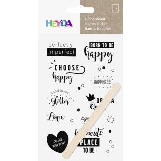 Rubbelsticker Rub-on "Happy" schwarz