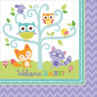 32-teiliges Party-Set Welcome Baby Waldtiere Eule Fuchs - Teller Becher Servi...