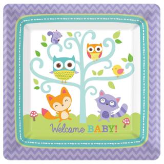 33-teiliges Party-Set Welcome Baby Waldtiere Eule Fuchs - Teller Becher Servi...