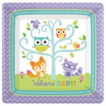 48-teiliges Party-Set Welcome Baby Waldtiere Eule Fuchs - Teller Becher Servi...