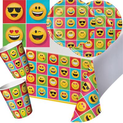 33-teiliges Party-Set Emojions - Teller Becher Servietten Tischdecke für 8 Kinder