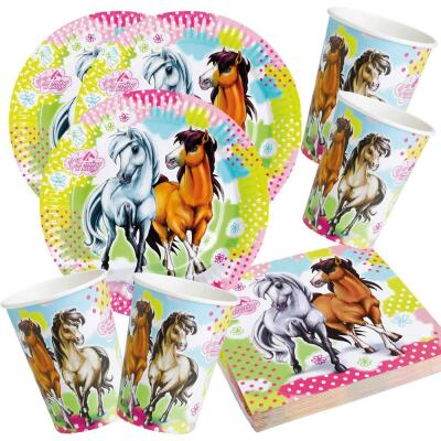 52-teiliges Party-Set Pferde - Charming Horses 2 - Teller Becher Servietten für 16 Kinder