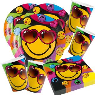 52-teiliges Party-Set Smiley Express Yourself - Teller Becher Servietten für 16 Personen