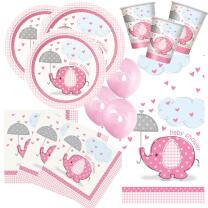 57-teiliges Party Set Baby Elefant rosa - Babyparty -...