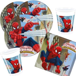 36-teiliges Party-Set Spiderman Web Warriors - Teller Becher Servietten für 8 Kinder