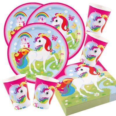 52-teiliges Party-Set Einhorn (Amscan) - Unicorn - Teller Becher Servietten  für 16 Kinder