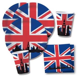 40-teiliges Party-Set Großbritannien - England - Union Jack - Teller Becher Servietten für 10 Personen