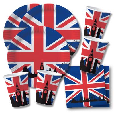 60-teiliges Party-Set Großbritannien - England - Union Jack - Teller Becher Servietten für 20 Personen