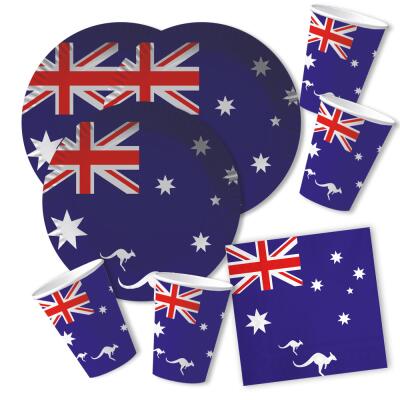60-teiliges Party-Set Australien - Teller Becher Servietten für 20 Personen