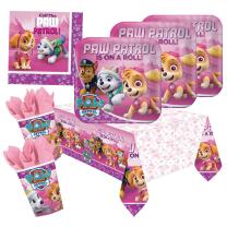 37-teiliges Party-Set Paw Patrol Pink - Teller Becher Servietten Tischdecke für 8 Kinder