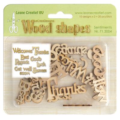 Leane Creatief Wood shapes - Holzformen - Sentiments - Grüße und Glückwünsche  - 20 Stück