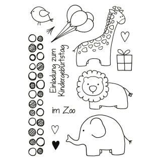 Efco (227) clear stamps Stempel Set - im Zoo - Einladung zum Kindergeburtstag