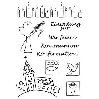 Efco (235) clear stamps Stempel Set - Einladung zur - Wir feiern - Kommunion - Konfirmation