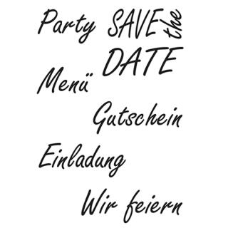 Efco (243) clear stamps Stempel Set - Gutschein - Einladung - wir feiern - Menü - Party - Save the Date