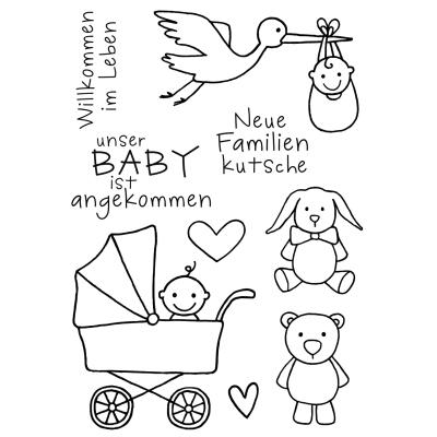 Efco (244) clear stamps Stempel Set - unser Baby ist angekommen - neue Familienkutsche - Willkommen im Leben