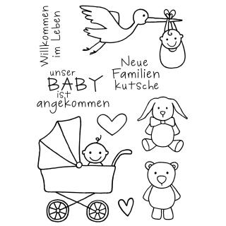 Efco (244) clear stamps Stempel Set - unser Baby ist angekommen - neue Familienkutsche - Willkommen im Leben