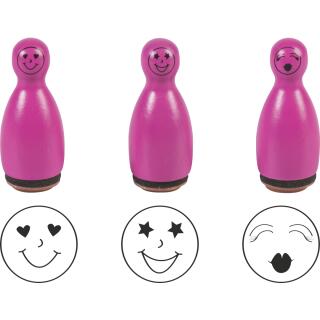 Stempel-Figuren - 3 Holz - Stempel pink -  Smiley  Motivgröße 1,2 cm