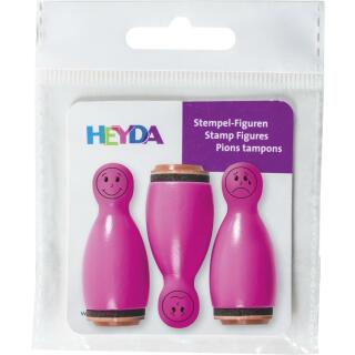 Stempel-Figuren - 3 Holz - Stempel pink -  Smiley  Motivgröße 1,2 cm