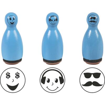 Stempel-Figuren - 3 Holz - Stempel blau -  Smiley  Motivgröße 1,2 cm