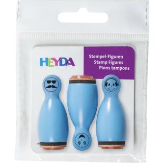 Stempel-Figuren - 3 Holz - Stempel blau -  Smiley  Motivgröße 1,2 cm