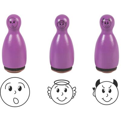 Stempel-Figuren - 3 Holz - Stempel violett -  Smiley  Motivgröße 1,2 cm