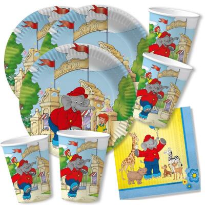 52-teiliges Party-Set - Elefant Benjamin Blümchen - Teller Becher Servietten  für 16  Kinder