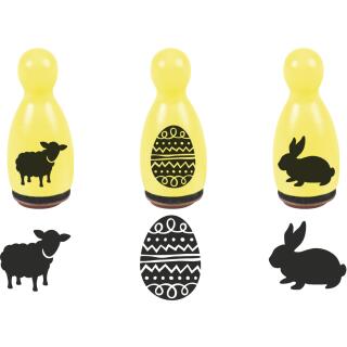 Stempel-Figuren - 3 Holz - Stempel gelb - Ostern Schaf Osterhase Osterei -    Motivgröße 1,2 cm